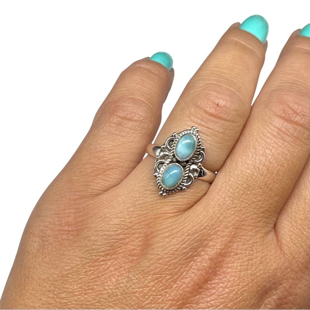 Larimar Ring Size 7 Solid 925 Sterling Silver Blu… - image 3